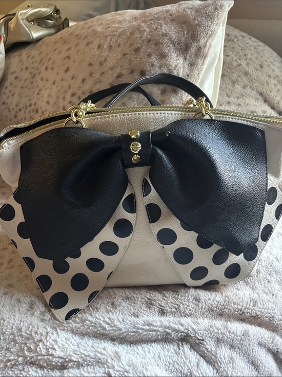 Betsey Johnson Handbags - Betsey Johnson Black and Cream Polka Dot Bow Satchel